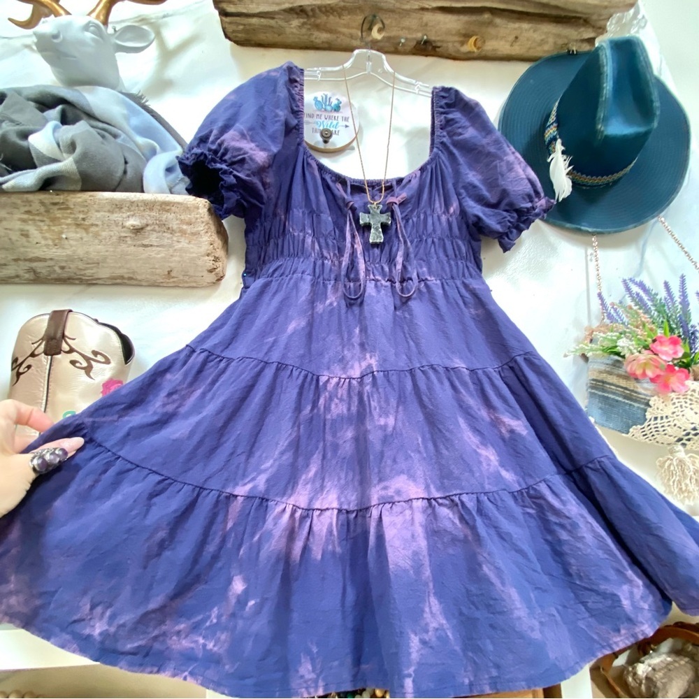 Artisan Aurora Tie Dye Purple Babydoll Dress - Picture 3 of 15